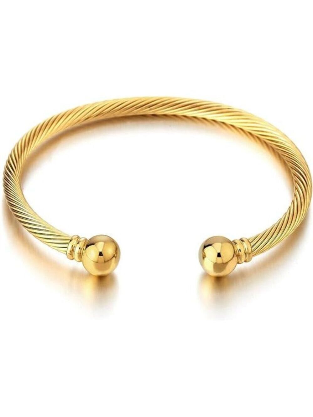 Mens Womens Adjustable Stainless Steel Cuff Bangle Bracelet Gold Twisted Wire